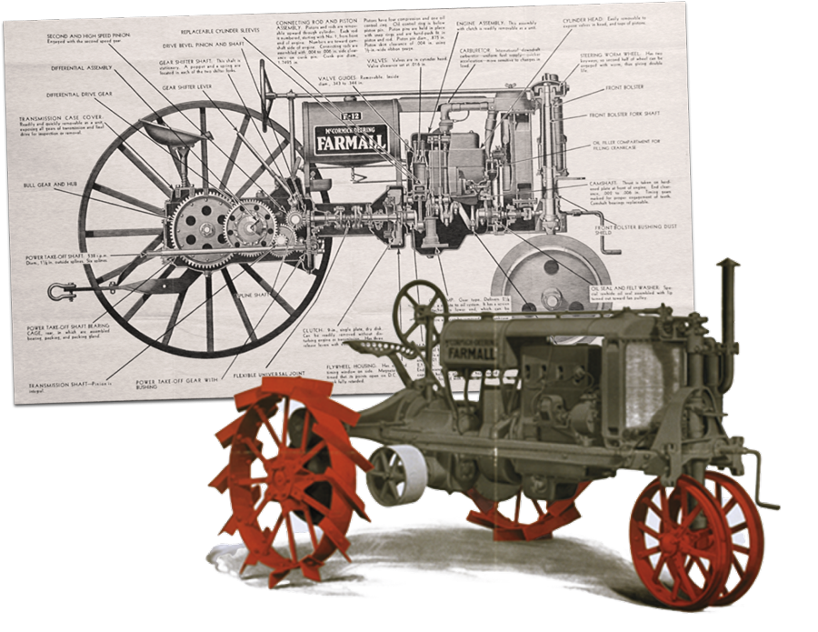 1923 patent and rendering of the first Farmall tractor