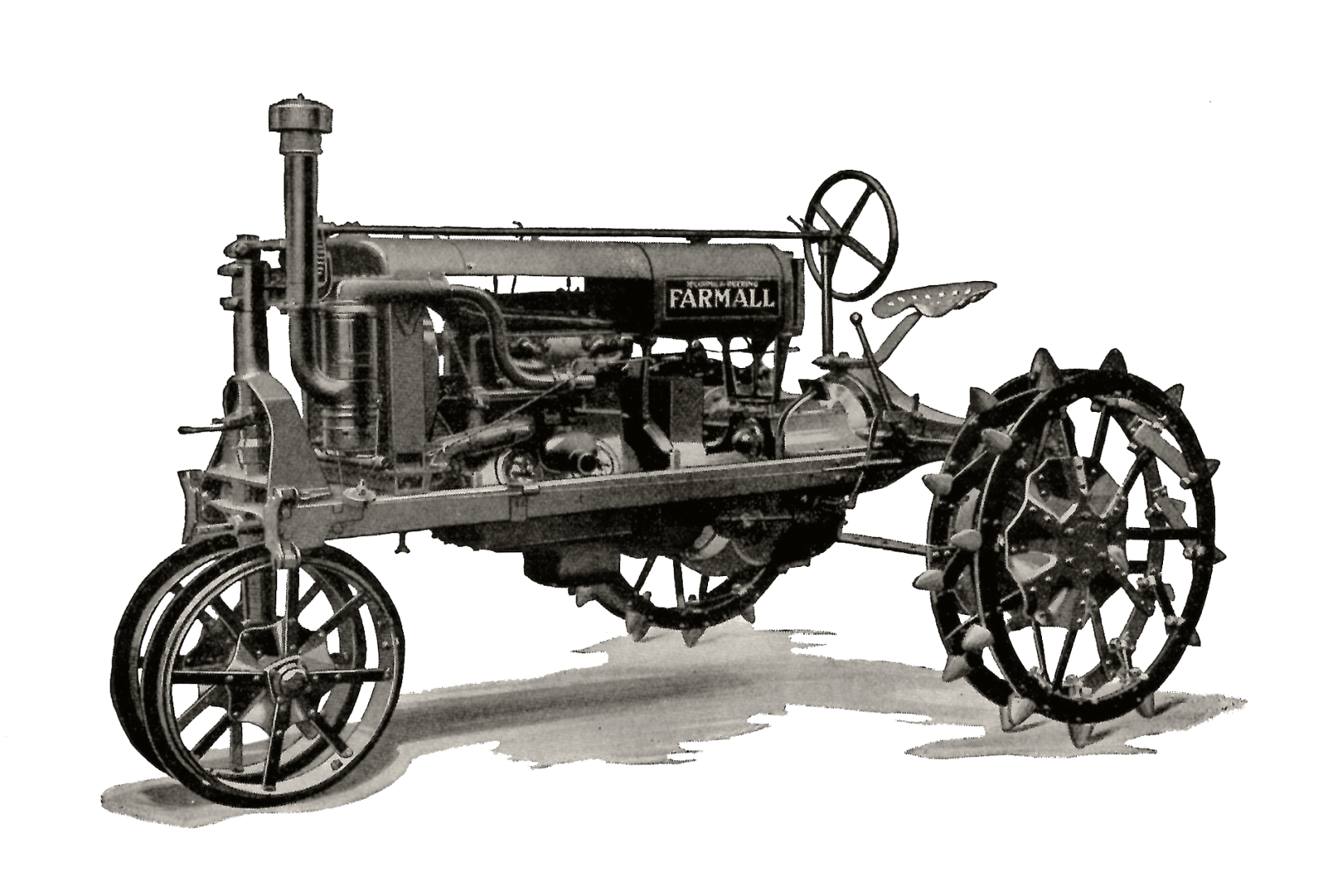 Black and white image of a 1923 Farmall tractor